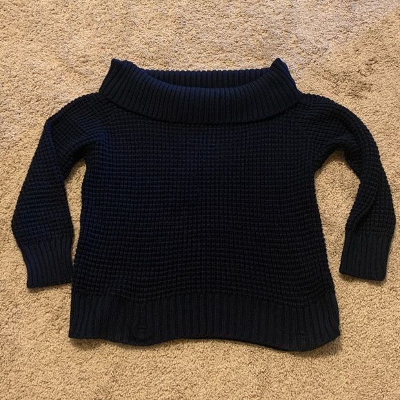 BP. by Nordstrom Partly off the Shoulder Knit-Like Waffle Navy Sweater l Large - Picture 2 of 9